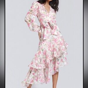 One33 Social Floral Pink Ruffle Asymmetric Dress